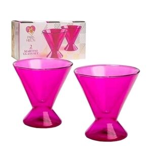 Paris Hilton 2-Piece Martini Glass Set, Double Wall Glass Design, Hot Pink, 7 oz